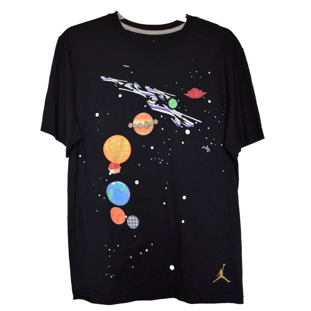 Jordan Space Planets Graphic T Shirt black Large Jumpman Cosmic Galaxy TEE